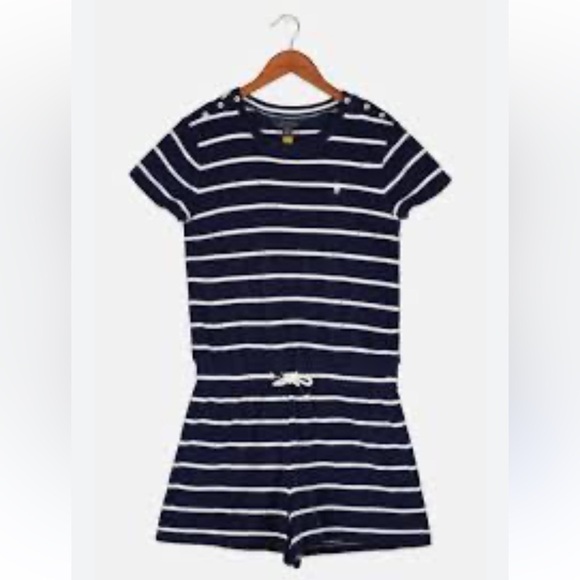 Polo Ralph Lauren Kids Girl Stripe Short Sleeve Romper Playsuit Size 7 Navy - Picture 7 of 7
